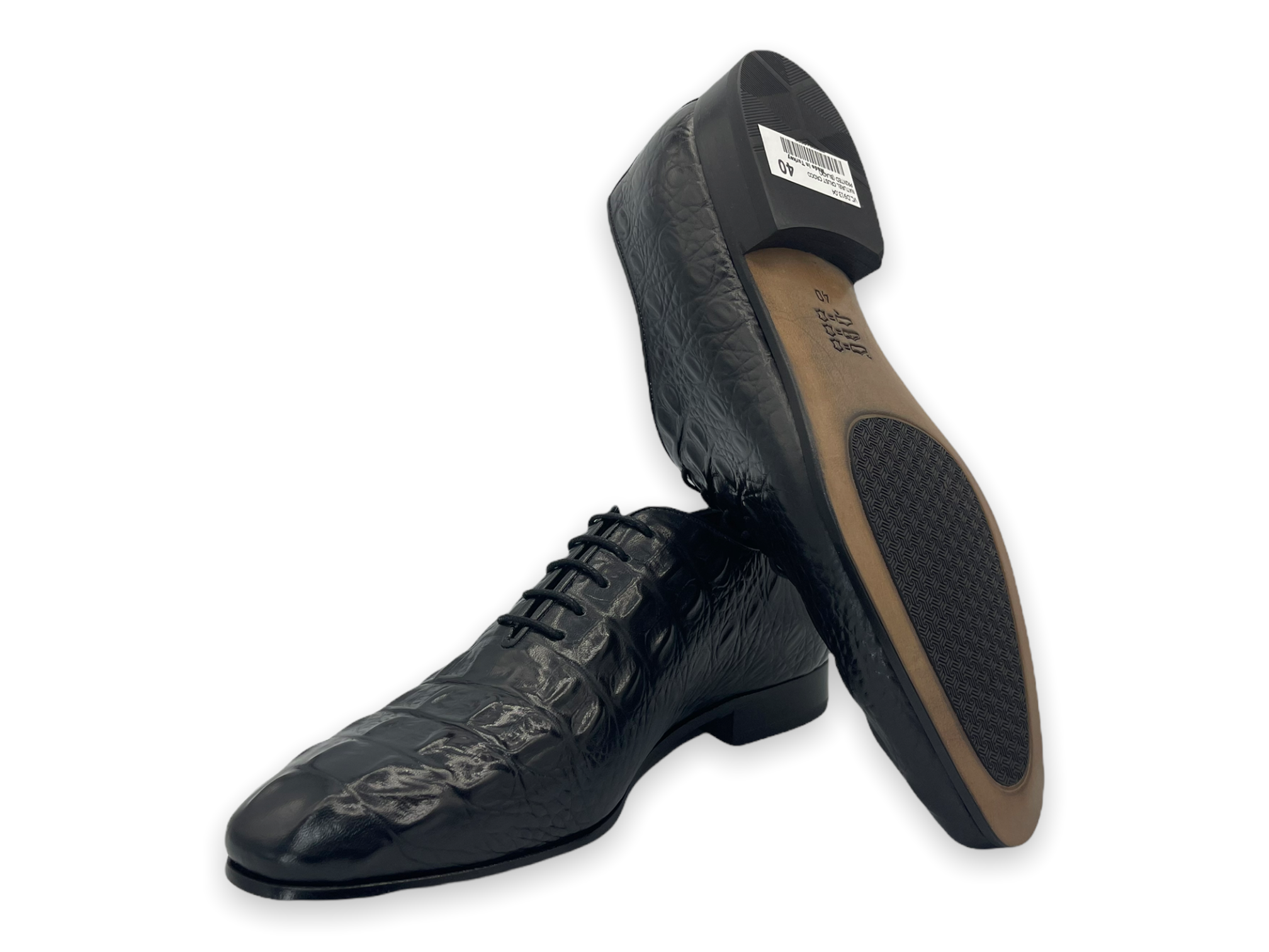 The Randor Black Croc-Embossed Calf Leather Oxford Men Shoe