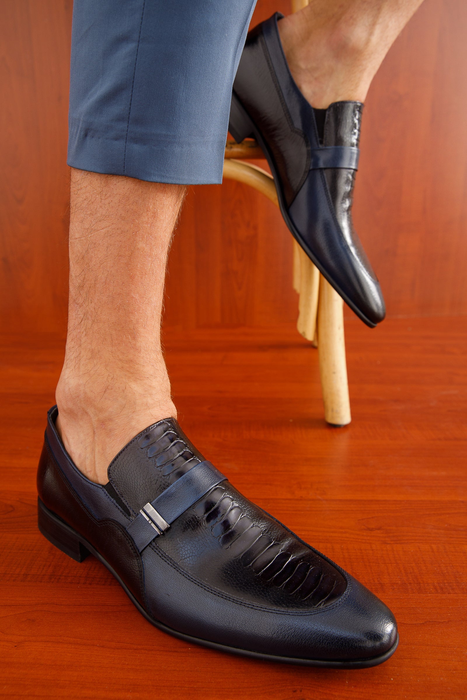 The Kazablanka Navy Leather Bit Loafer Men Shoe