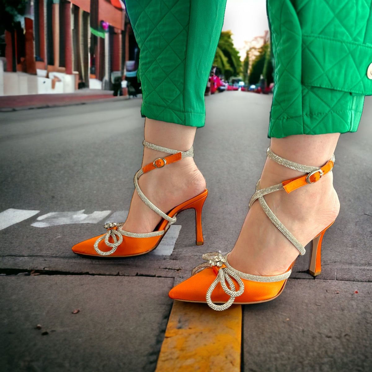 Vinci Leather The Floransa Orange Leather Pointy Toe Ankle Strap Women Sandal Final Sale! – product view 9