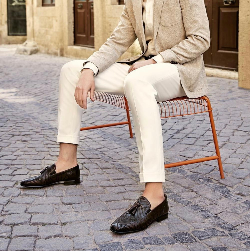 The Meram Black Leather Tassel Slip-On Loafer Men Shoe
