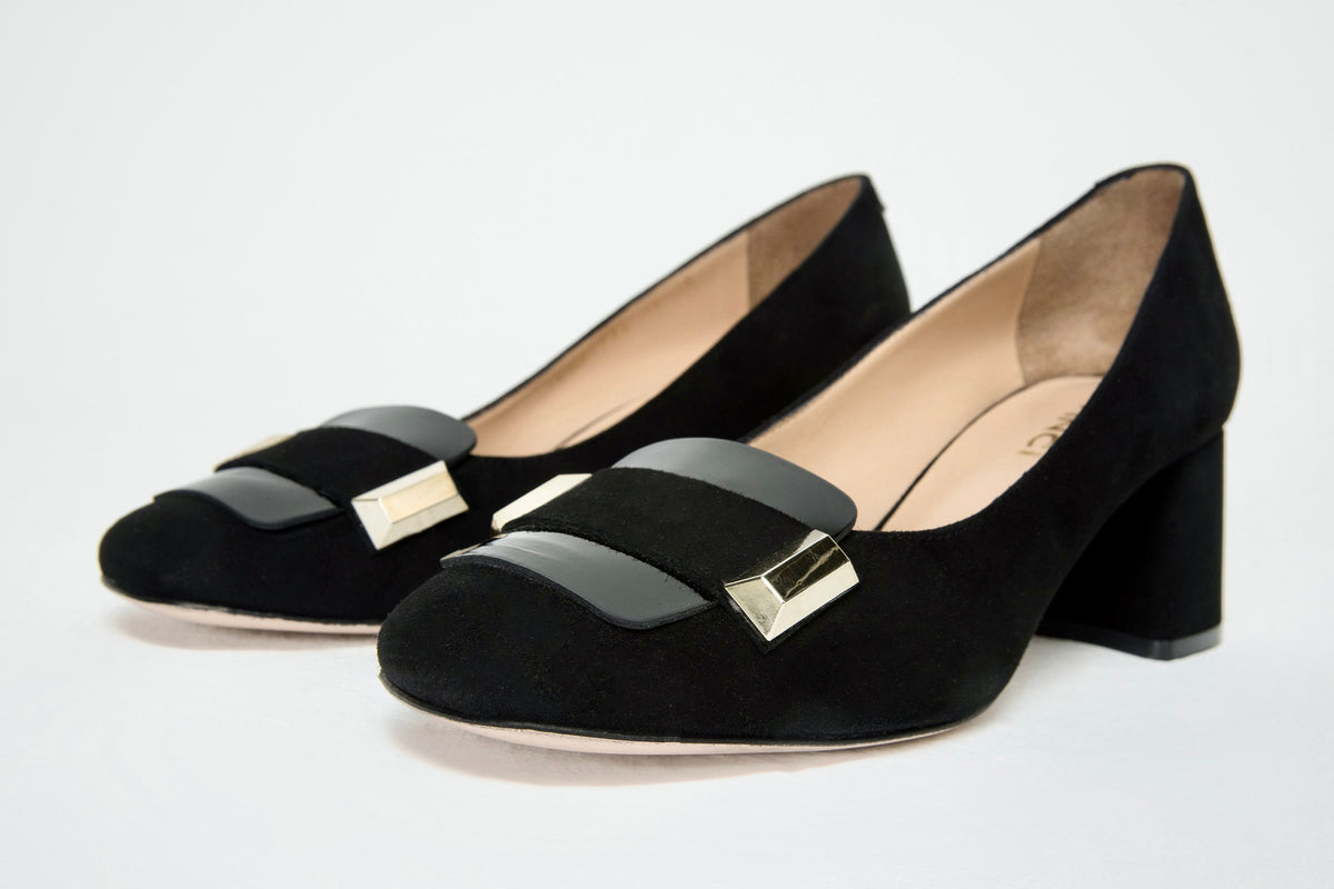 Vinci Leather The Olney Black Suede Leather Block Heel Pump Women Shoe – product view 2