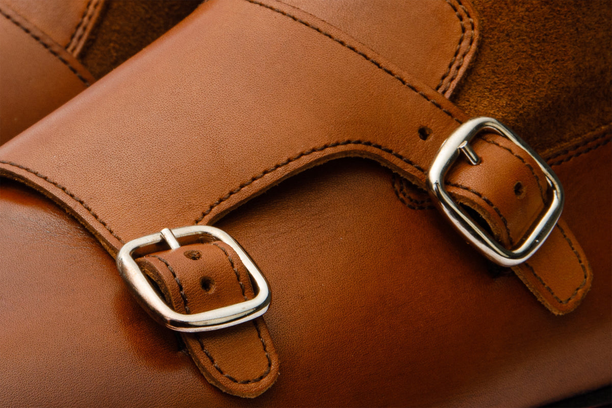 Vinci Leather Preston Tan Leather & Suede Double Monk Strap Ankle Men Boot – product view 4