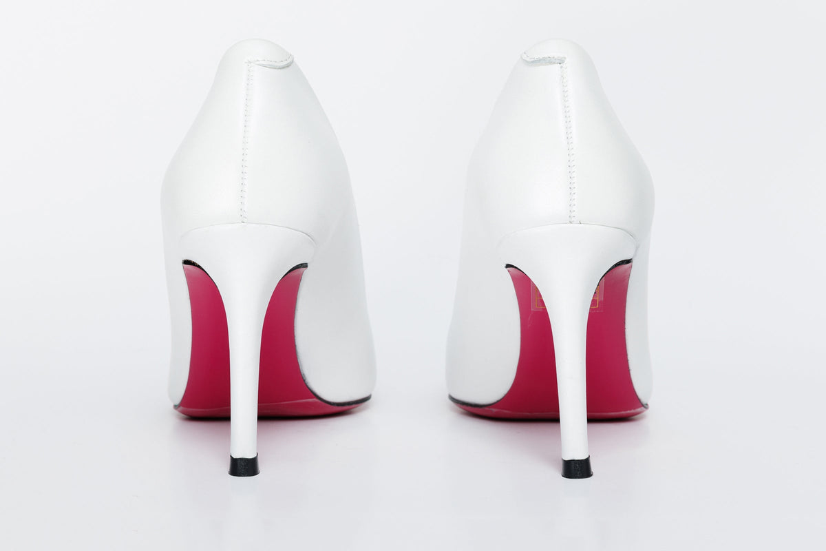 Vinci Leather The Ege White Leather Pump Fuchsia Sole Women Shoe – product view 3
