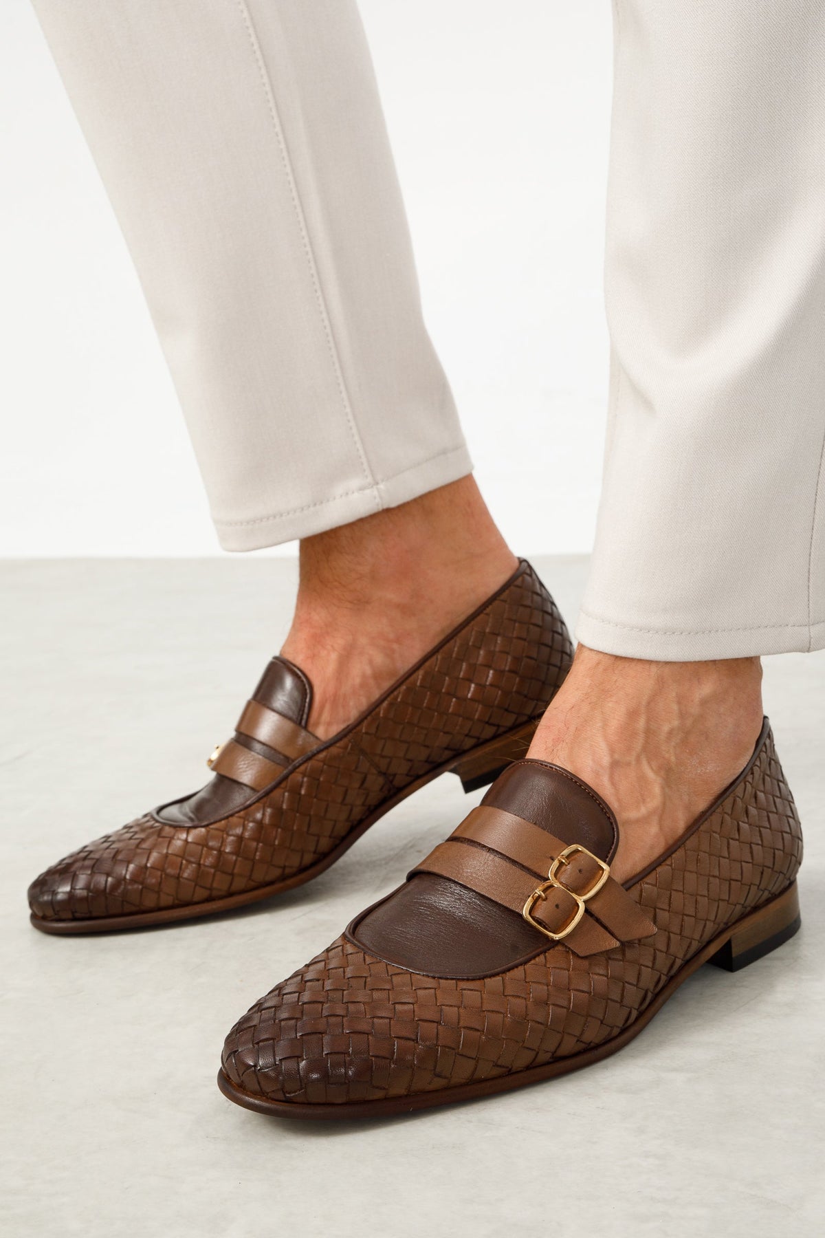 Vinci Leather The Vatra Tan Woven Double Monk Strap Men Shoe – product view 8
