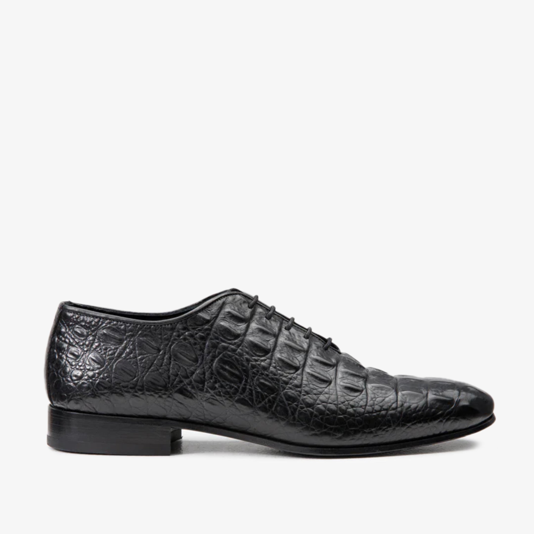 The Randor Black Croc-Embossed Calf Leather Oxford Men Shoe