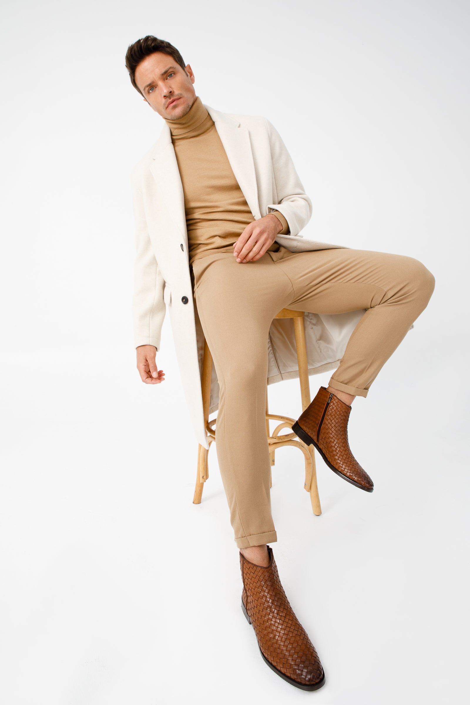 The Wellington Tan Handwoven Leather Men Boot with a Zipper Final Sale!