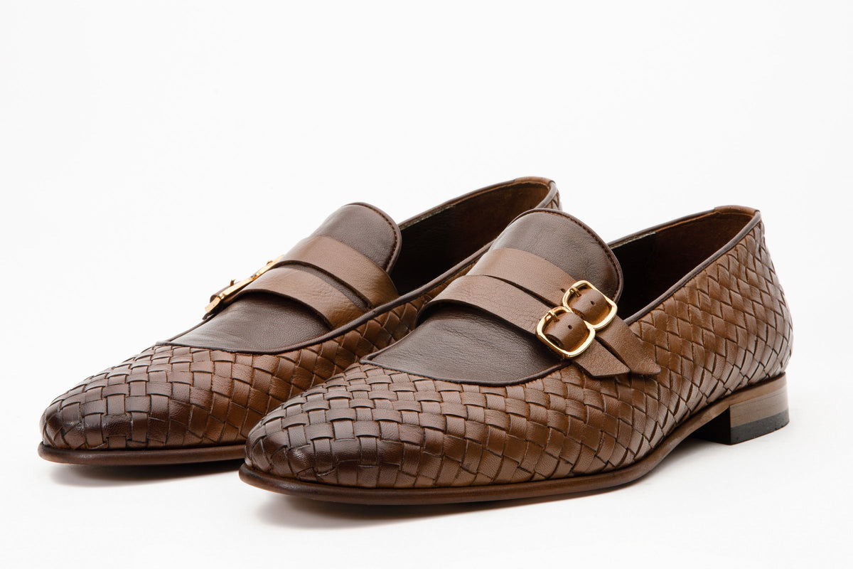 Vinci Leather The Vatra Tan Woven Double Monk Strap Men Shoe – product view 3