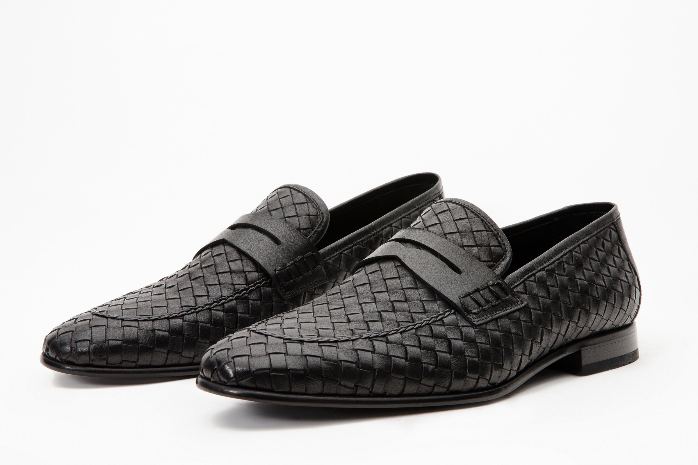The Grand Woven Leather Black Men Shoe Penny Loafer