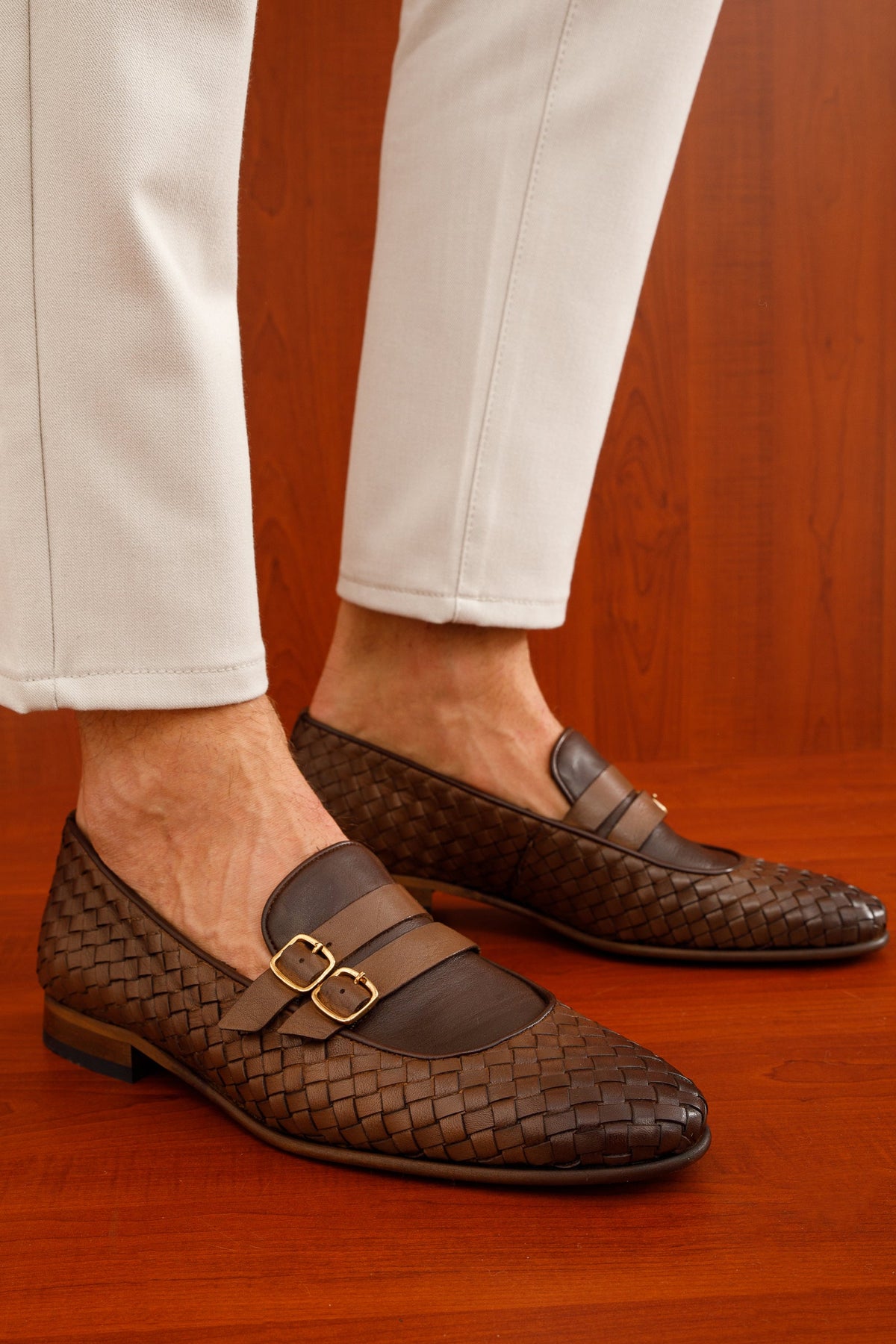 Vinci Leather The Vatra Tan Woven Double Monk Strap Men Shoe – product view 7