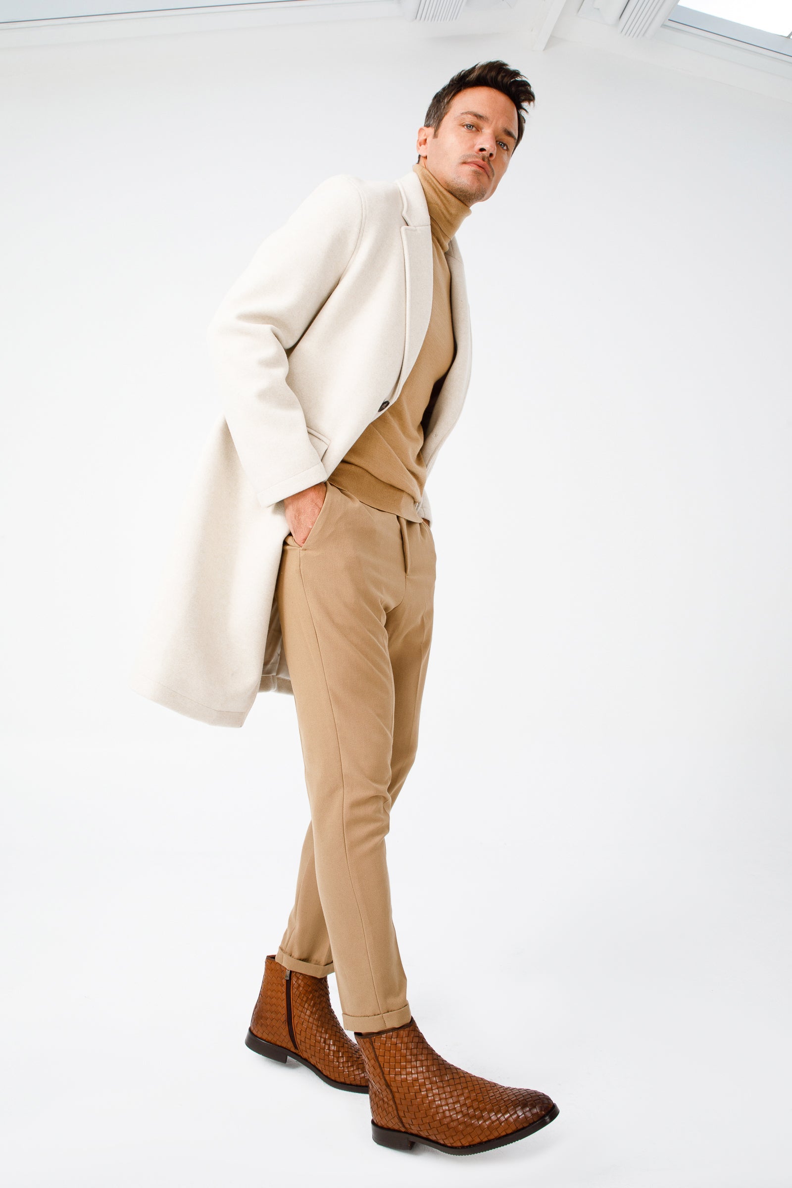 The Wellington Tan Handwoven Leather Men Boot with a Zipper Final Sale!