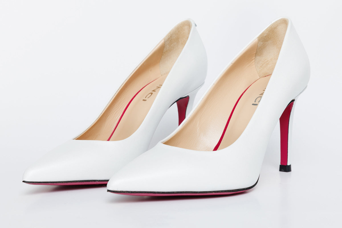 Vinci Leather The Ege White Leather Pump Fuchsia Sole Women Shoe – product view 2