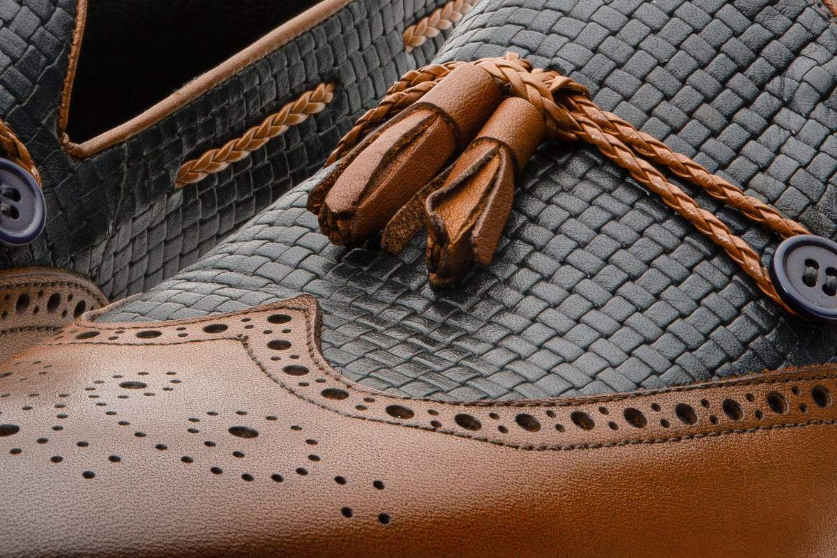 Vinci Leather The Istanbul Tan & Navy Blue Leather Tassel Loafer Men Shoe – product view 5