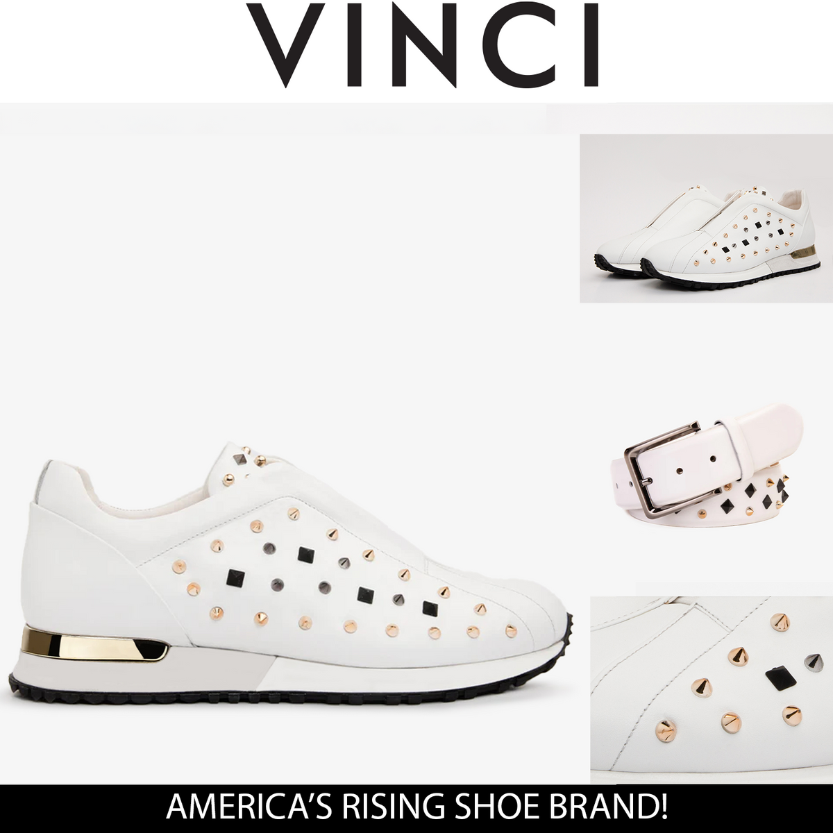 Vinci Leather The Infanta White Spike Leather Men Sneaker Limited Edition – product view 5