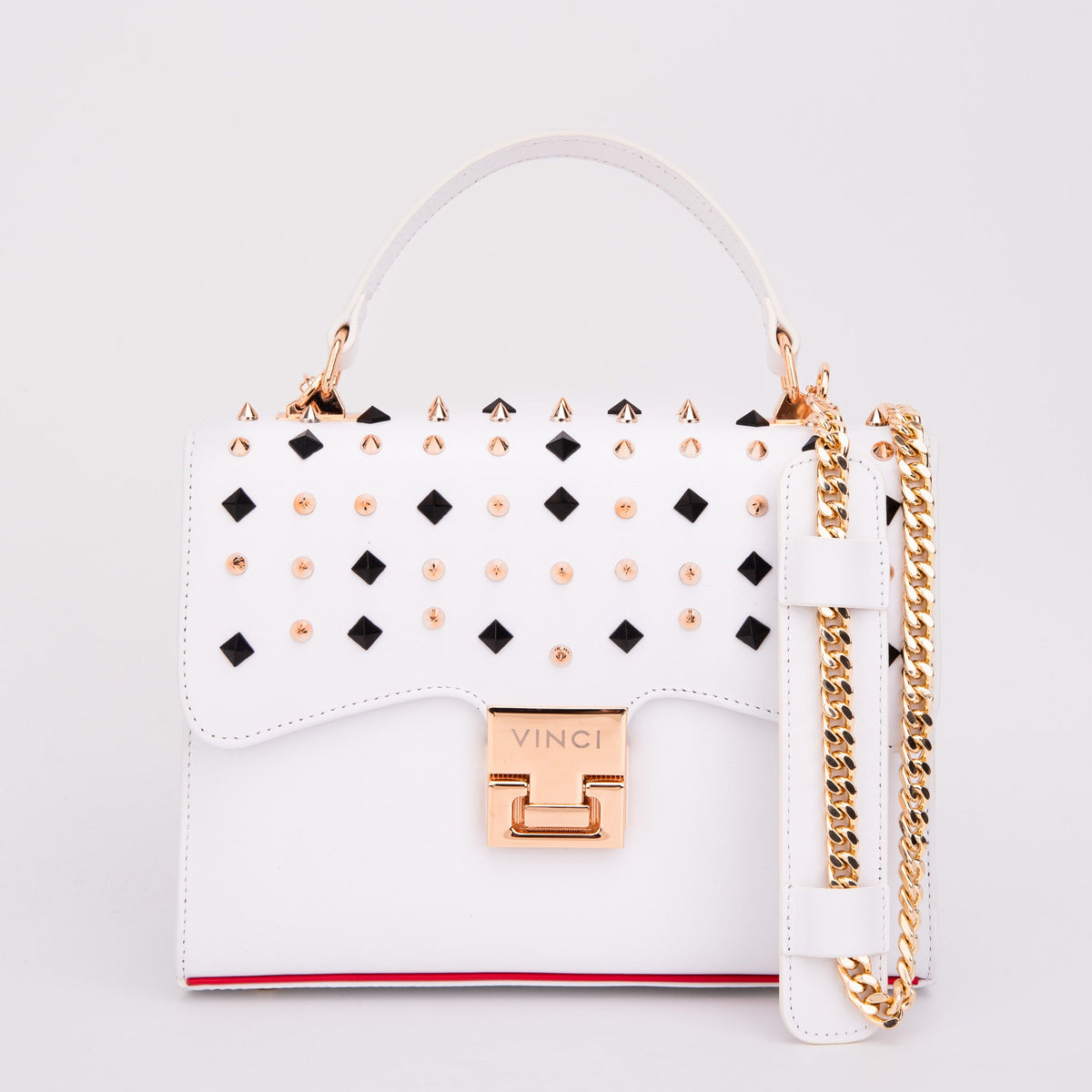 Vinci Leather The Infanta White Spike Leather Handbag – product view 5