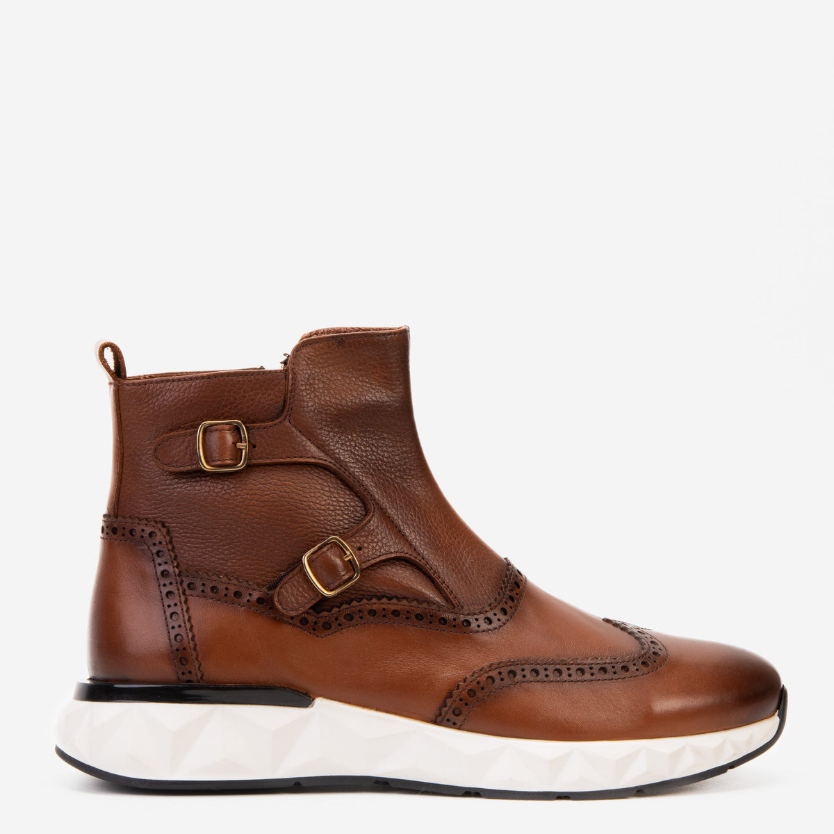 Vinci Leather The Stealth Wingtip Buckle Tan Leather Men Boot – product view 1