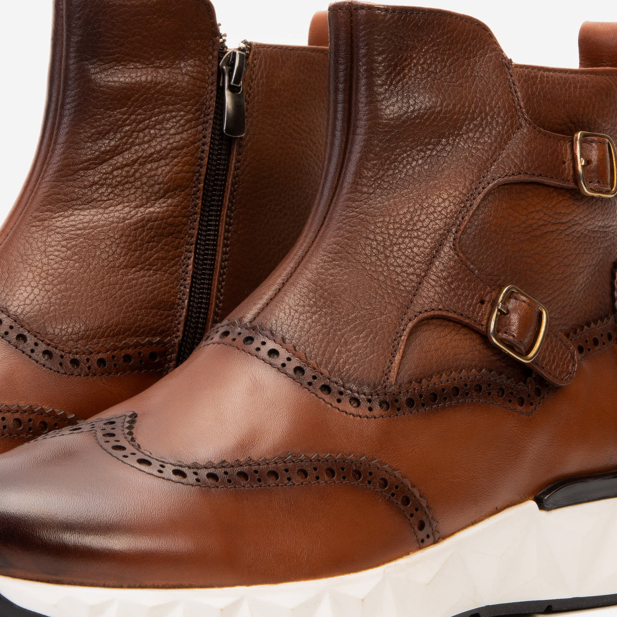 Vinci Leather The Stealth Wingtip Buckle Tan Leather Men Boot – product view 3