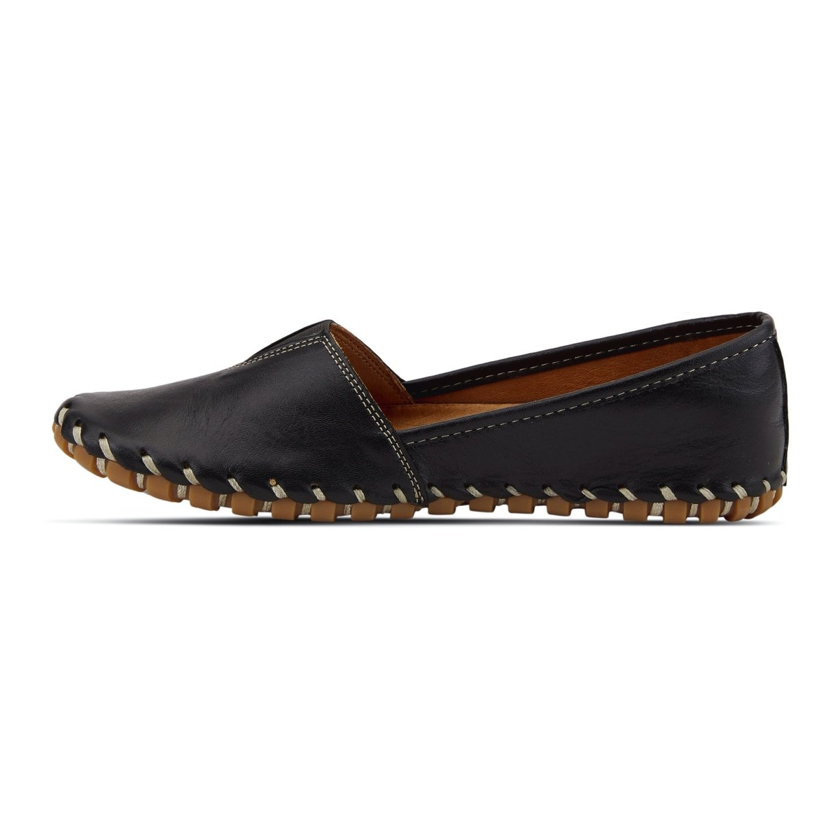 Spring Step Kathaleta women's black slip-on shoe, left-facing side view