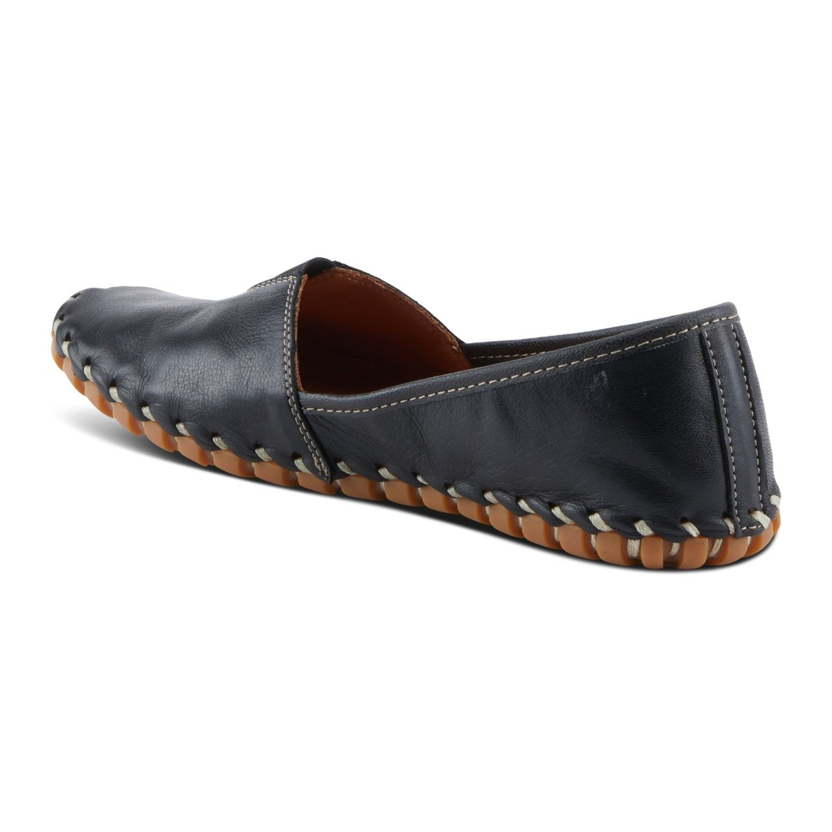 Spring Step Kathaleta women's black slip-on shoe, rear three-quarter view