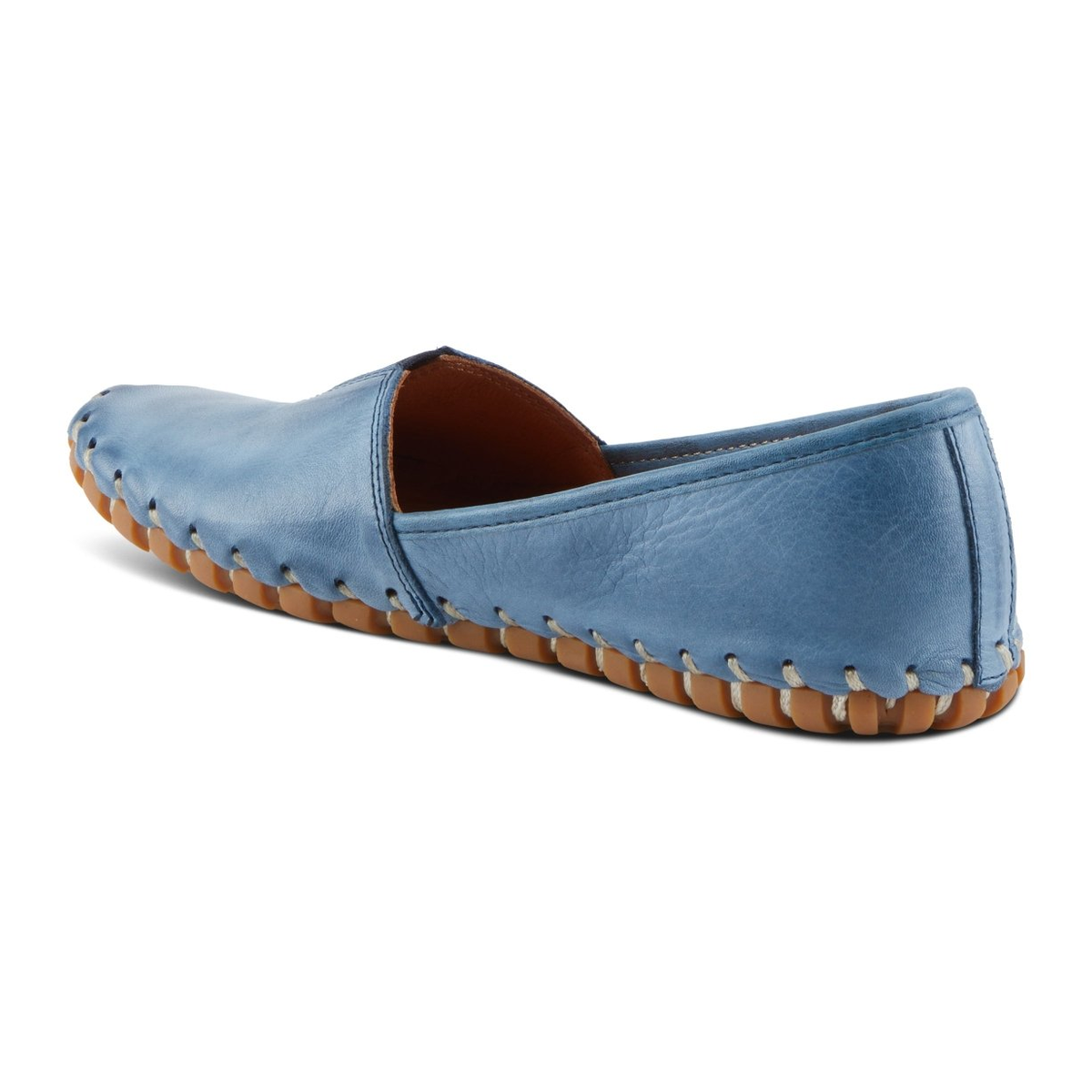 Spring Step Kathaleta women's blue slip-on shoe, rear three-quarter view