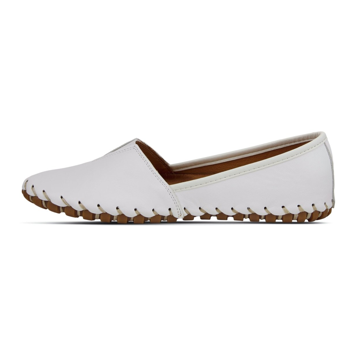 Spring Step Kathaleta women's white slip-on shoe, left-facing side view