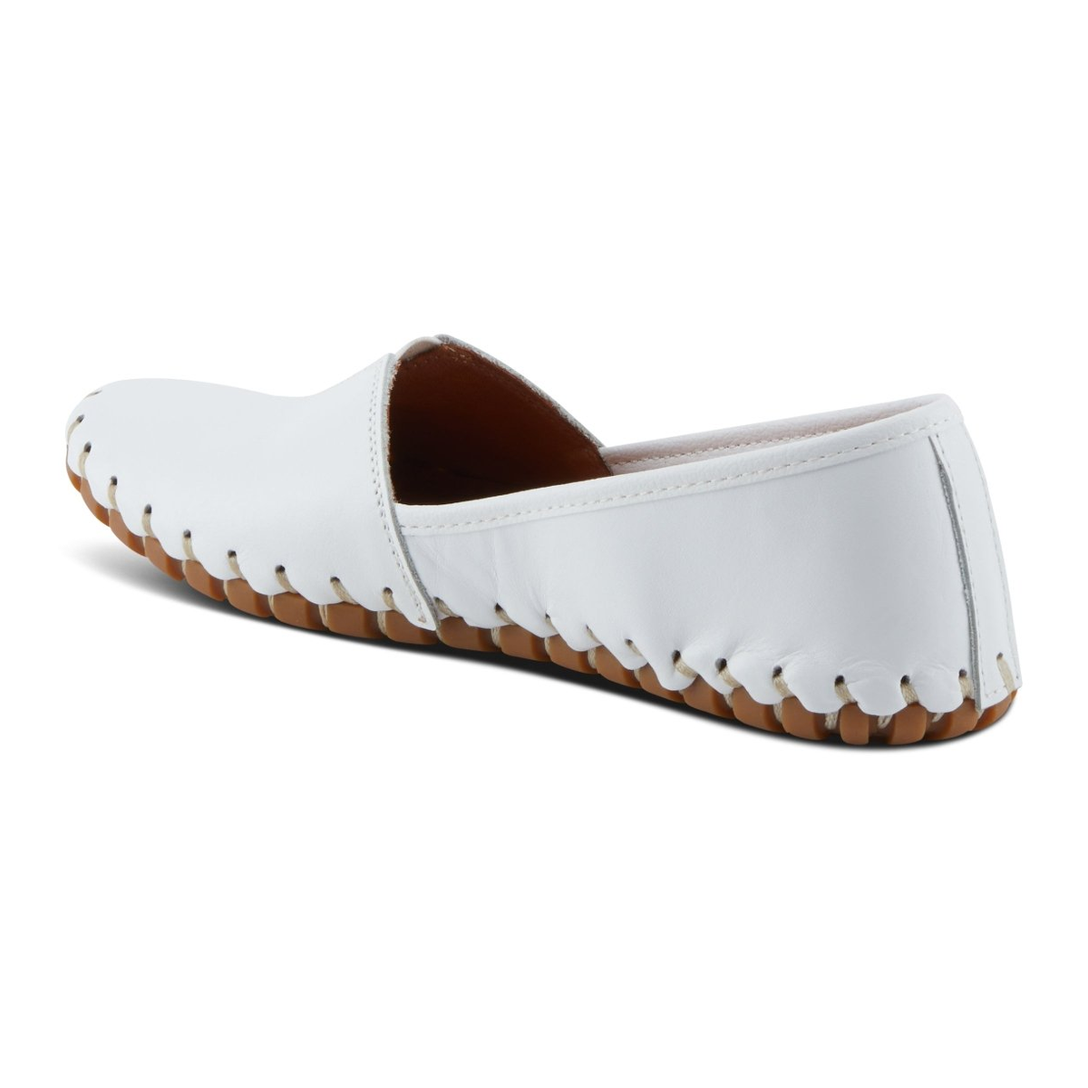 Spring Step Kathaleta women's white slip-on shoe, rear three-quarter view