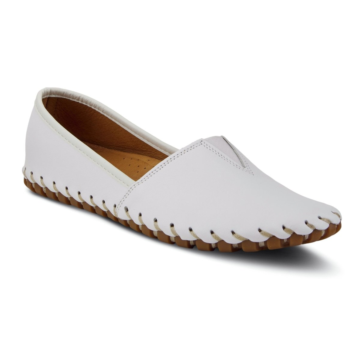 Spring Step Kathaleta women's white slip-on shoe, three-quarter view