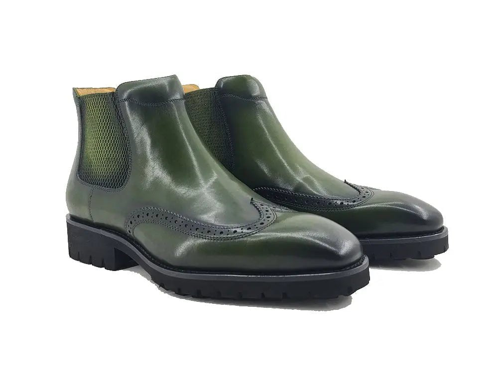 Carrucci Shoes KB Lug Sole Chelsea Boot Wingtip Toe Calf Leather KB51513