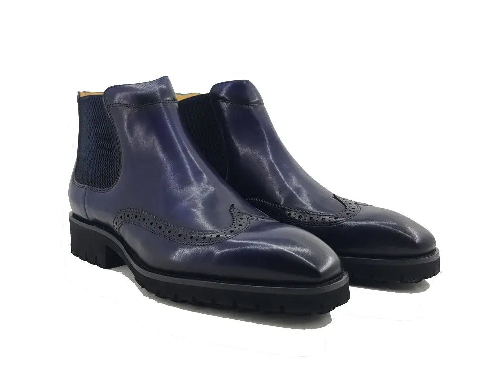 Carrucci Shoes KB Lug Sole Chelsea Boot Wingtip Toe Calf Leather KB51513
