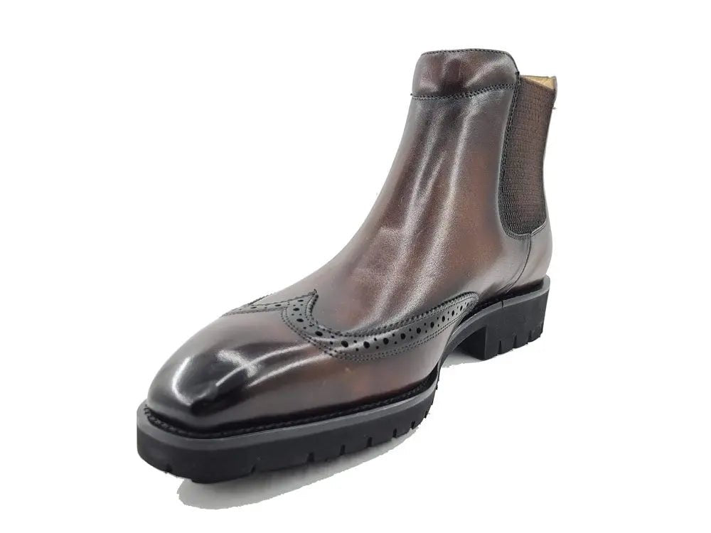 Carrucci Shoes KB Lug Sole Chelsea Boot Wingtip Toe Calf Leather KB51513