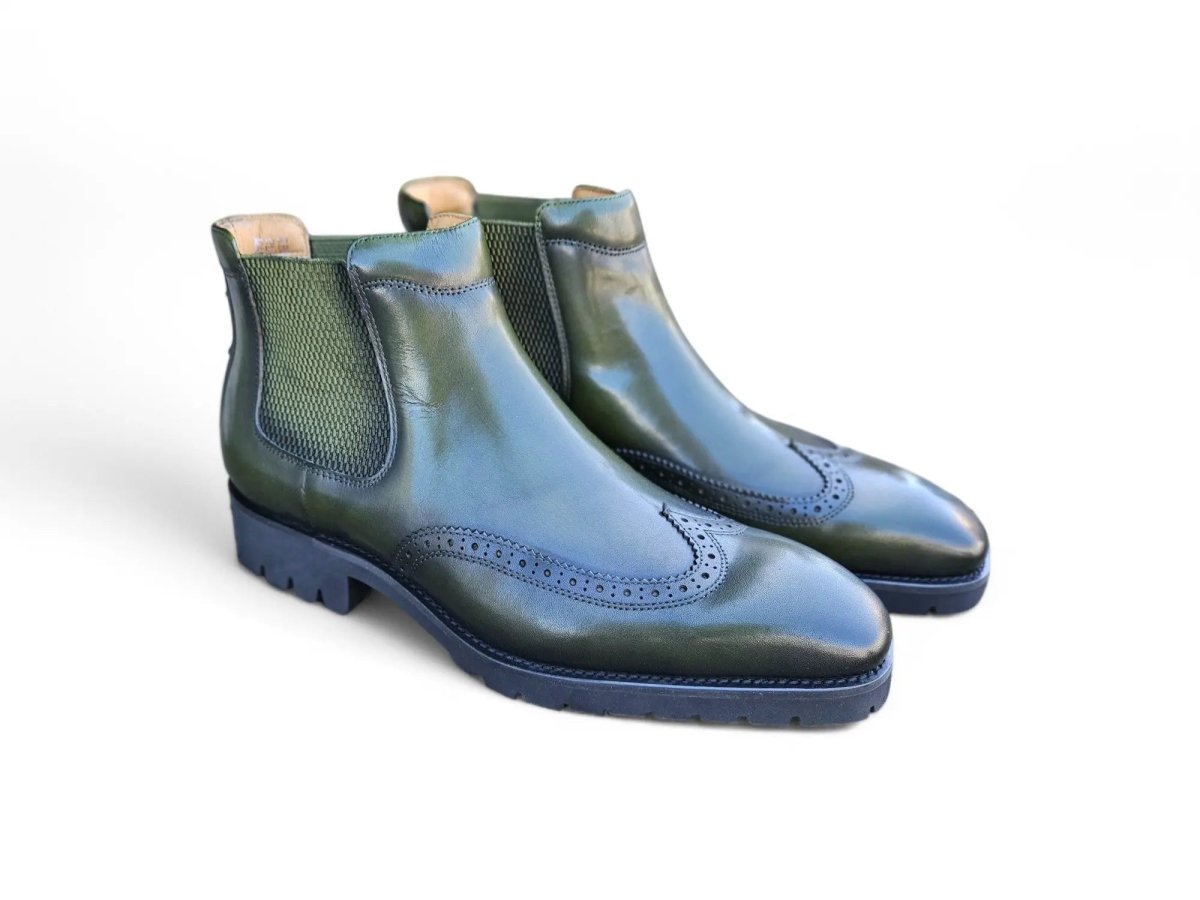 Carrucci Shoes KB Lug Sole Chelsea Boot Wingtip Toe Calf Leather KB51513