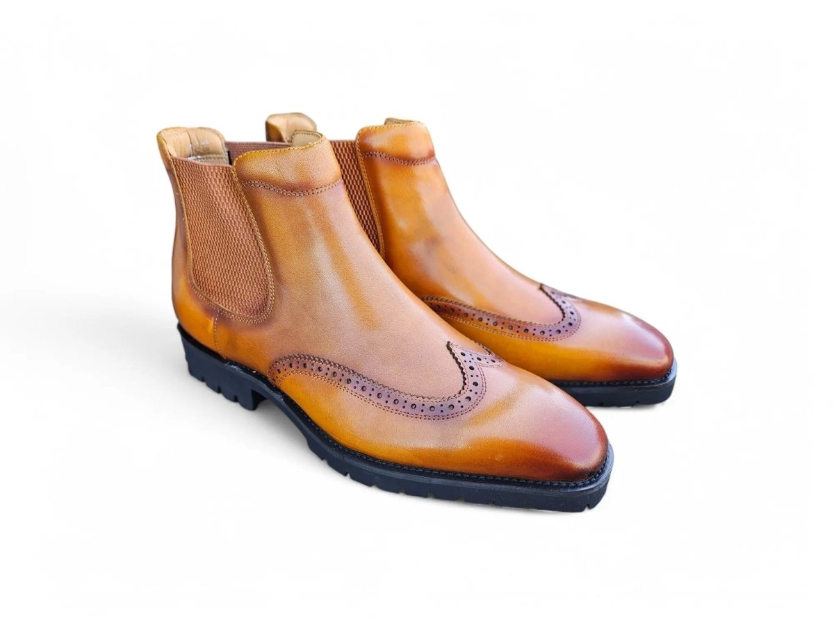 Carrucci Shoes KB Lug Sole Chelsea Boot Wingtip Toe Calf Leather KB51513