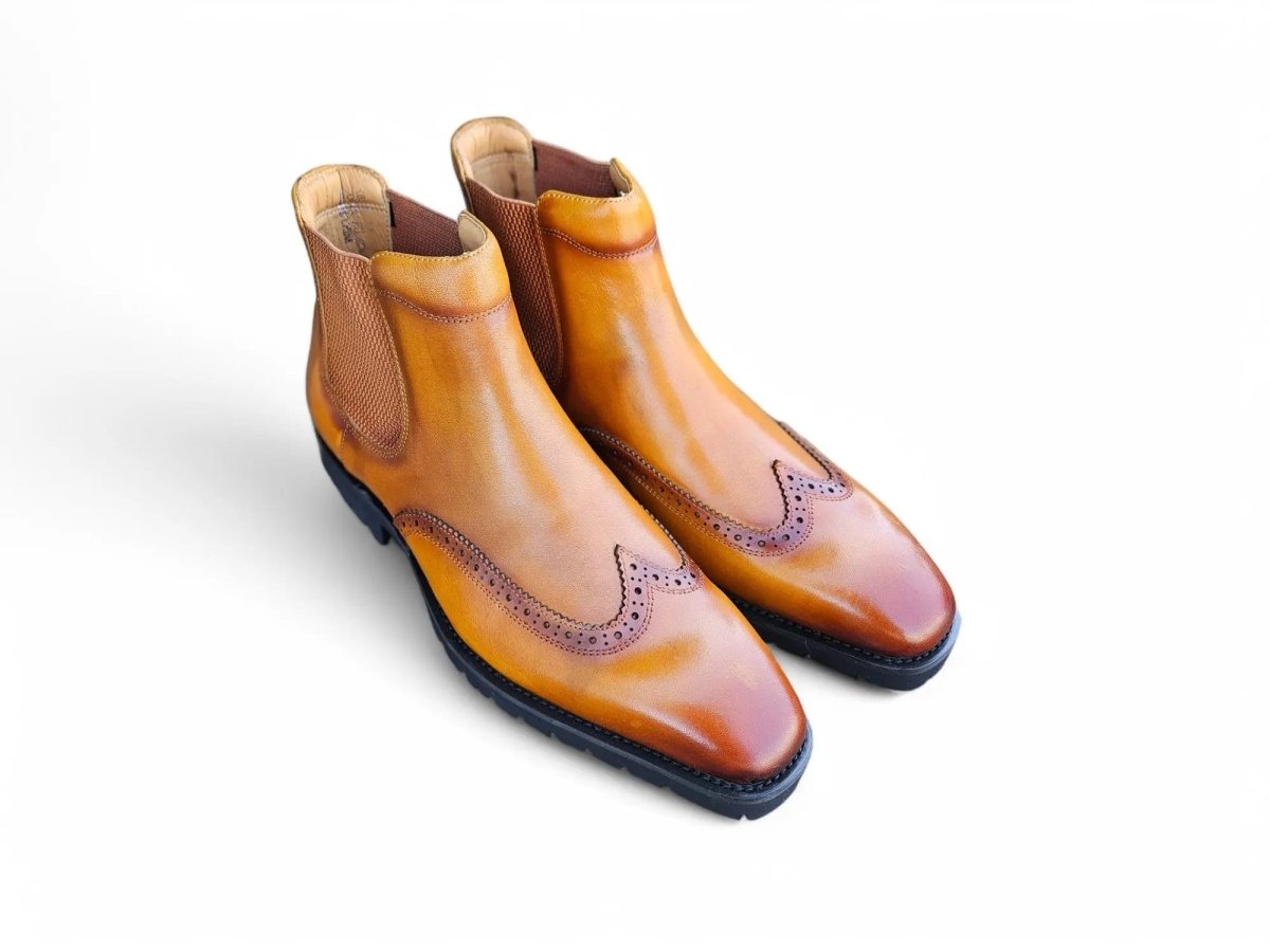 Carrucci Shoes KB Lug Sole Chelsea Boot Wingtip Toe Calf Leather KB51513