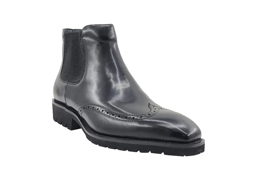 Carrucci Shoes KB Lug Sole Chelsea Boot Wingtip Toe Calf Leather KB51513