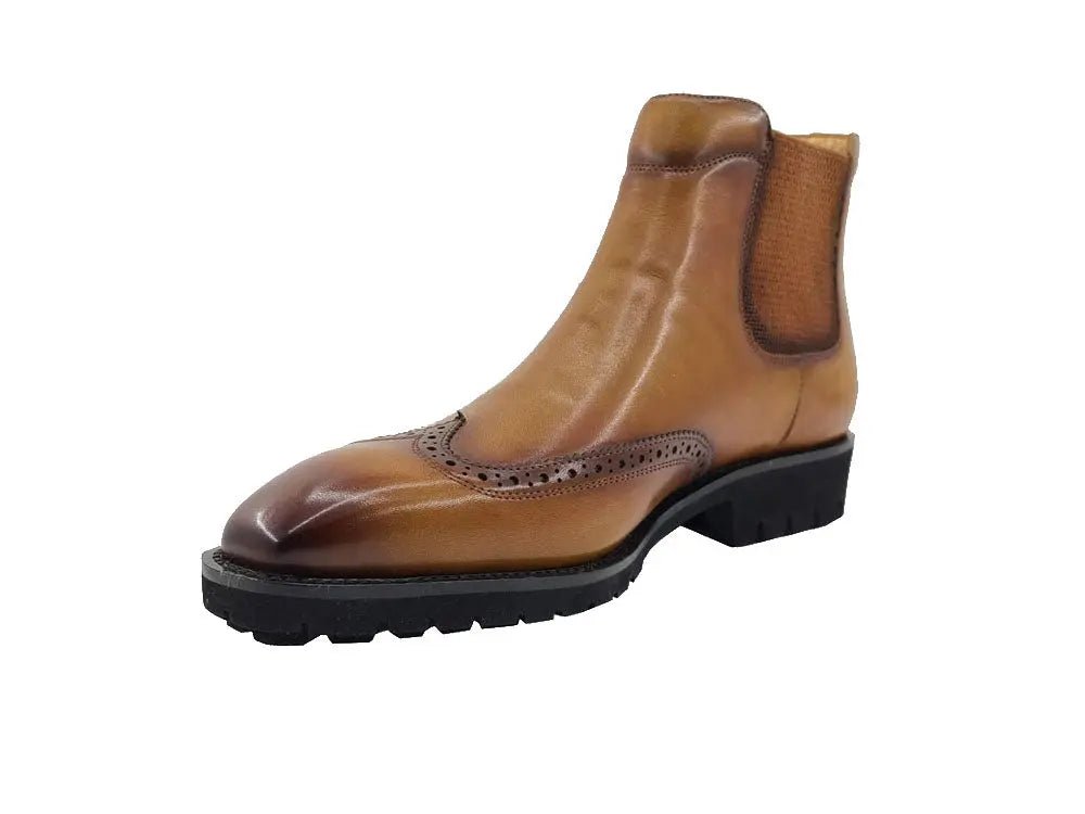 Carrucci Shoes KB Lug Sole Chelsea Boot Wingtip Toe Calf Leather KB51513
