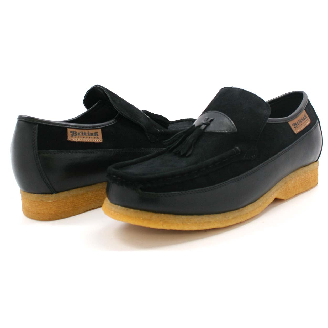 British Walkers King Men's Old School Black Leather and Suede Tassel Slip On Shoes view 1