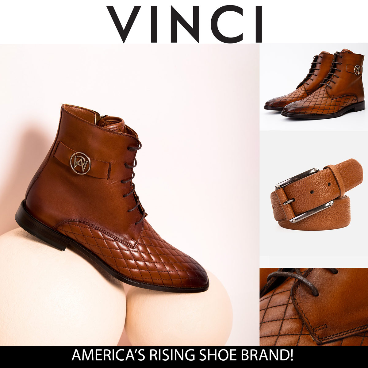 Vinci Leather The Zeus Brown Leather Lace-Up Men Boot with a Zipper – product view 13