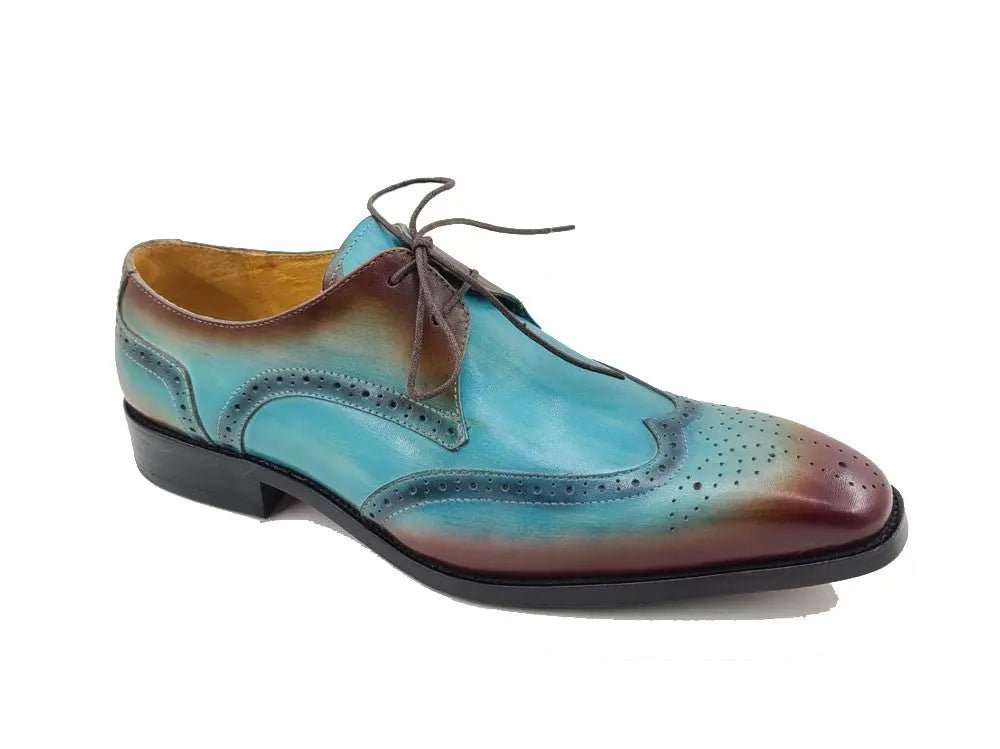 Carrucci Shoes KS Two Tone Wing Tip Blucher Oxford Calfskin KS50369T