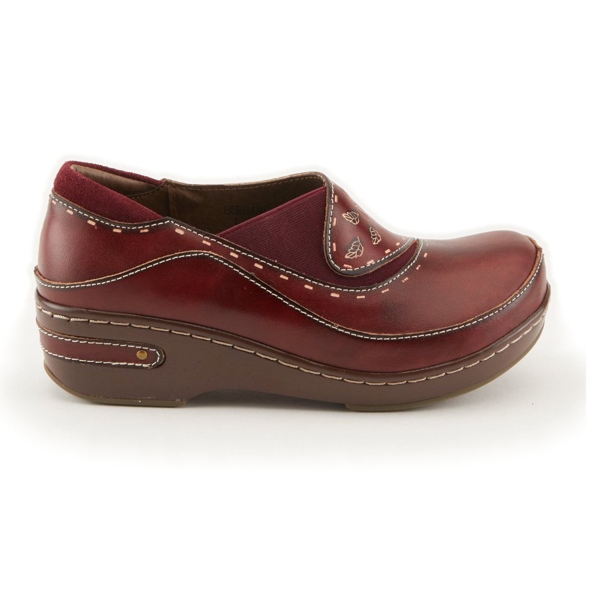 L'Artiste Burbank clogs in Bordeaux, side profile