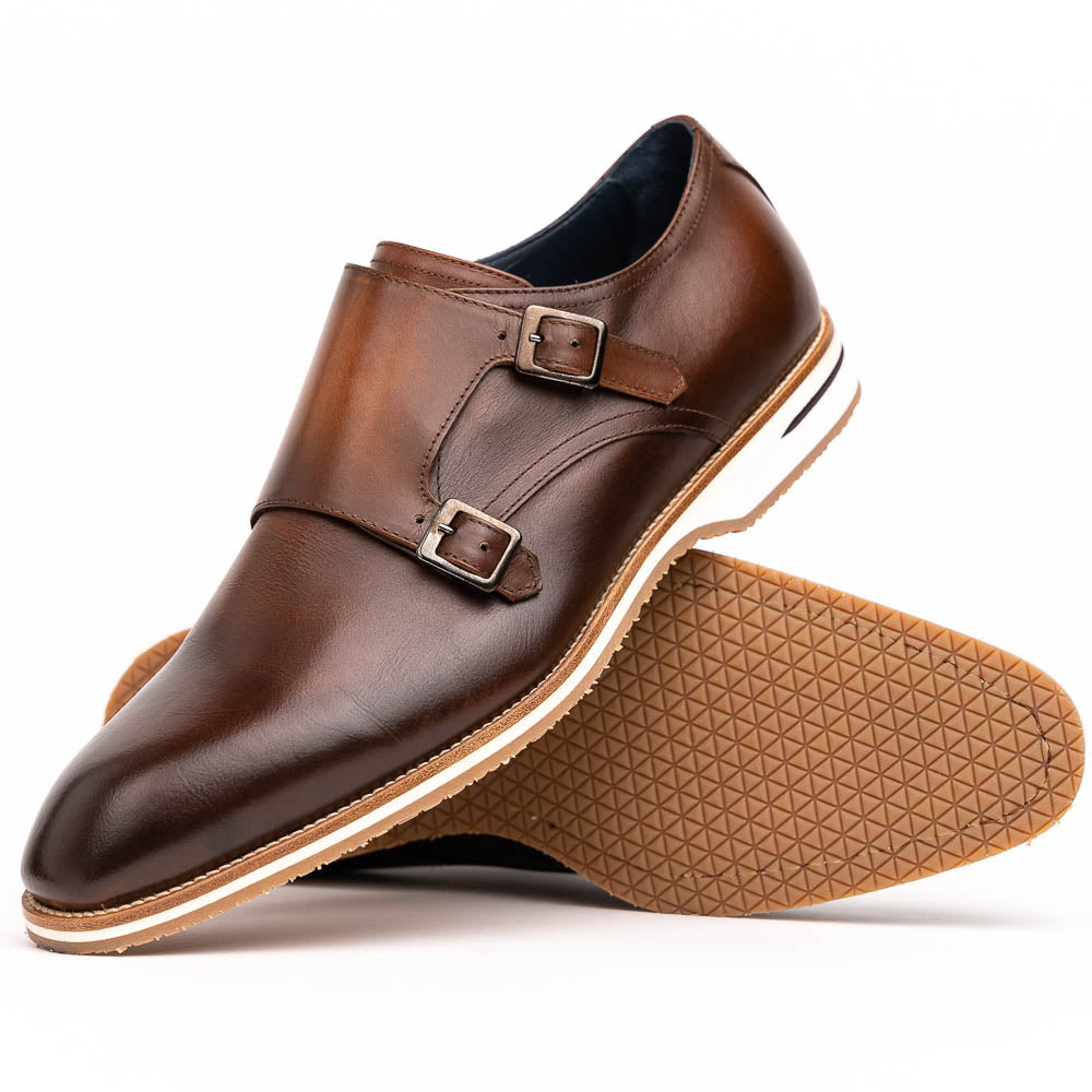Zelli Italia Men's 55-103-BRN LEGERRA Hand Burnished Italian Calfskin Monkstrap, Brown