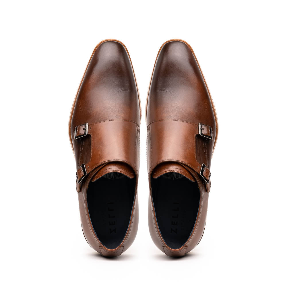 Zelli Italia Men's 55-103-BRN LEGERRA Hand Burnished Italian Calfskin Monkstrap, Brown