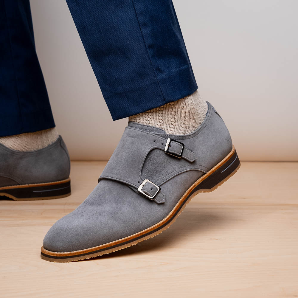 Zelli Italia Men's 56-105-GRY LEGERRA Sueded Goatskin Monkstrap Grey