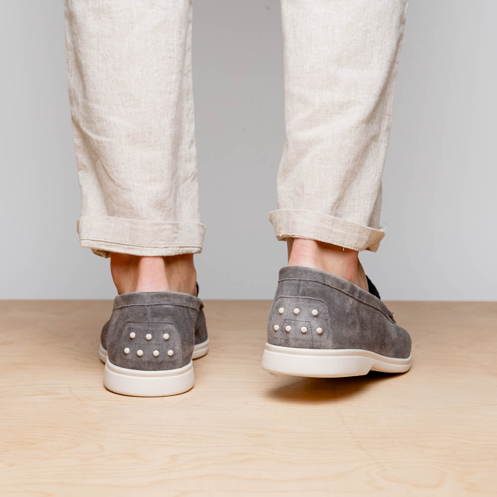 Zelli Italia 11-603-GRY BENE Sueded Italian Goatskin & Crocodile Loafer Grey Lifestyle View
