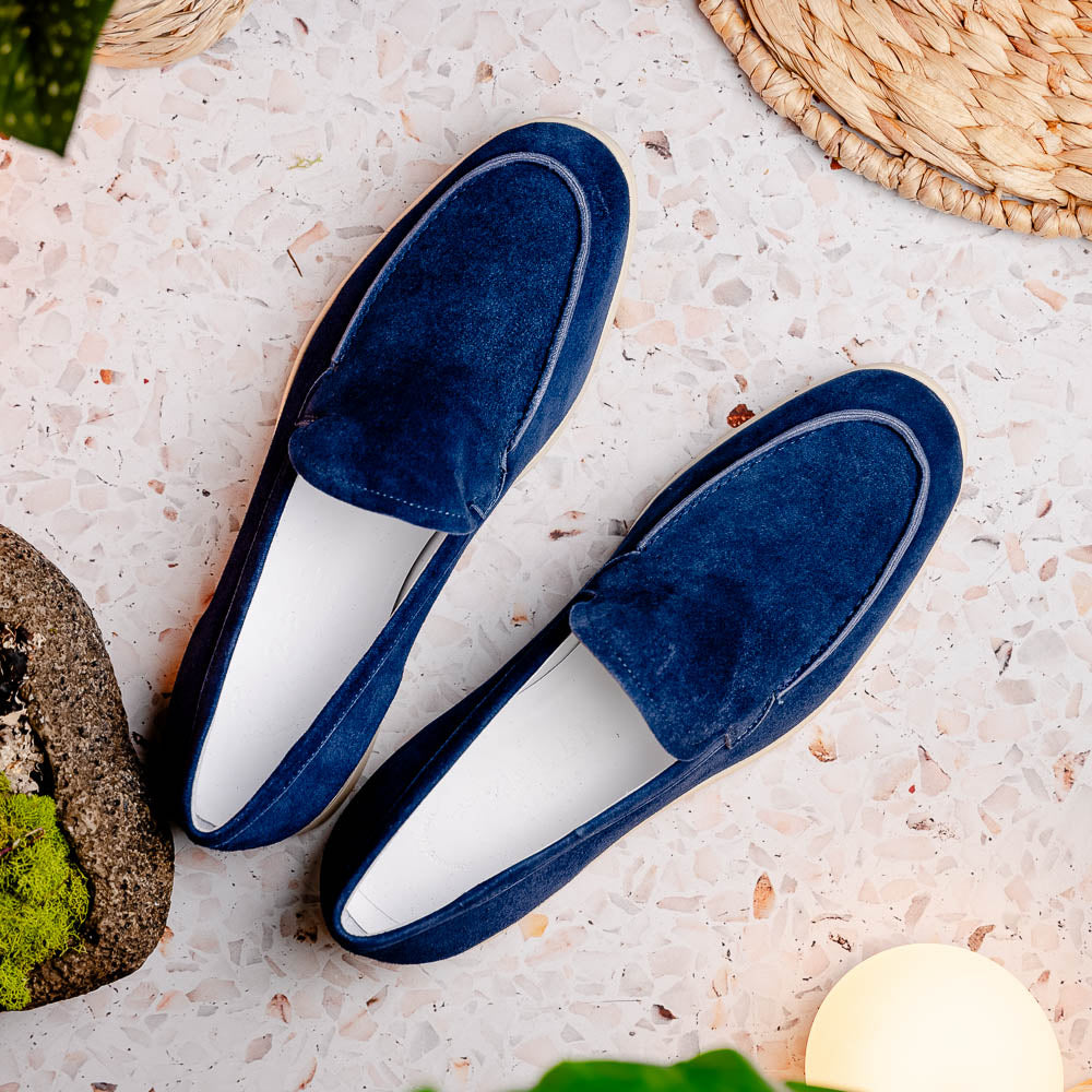Zelli Italia Men's 16-621-NVY LIVORNO Sueded Italian Goatskin Loafer Navy
