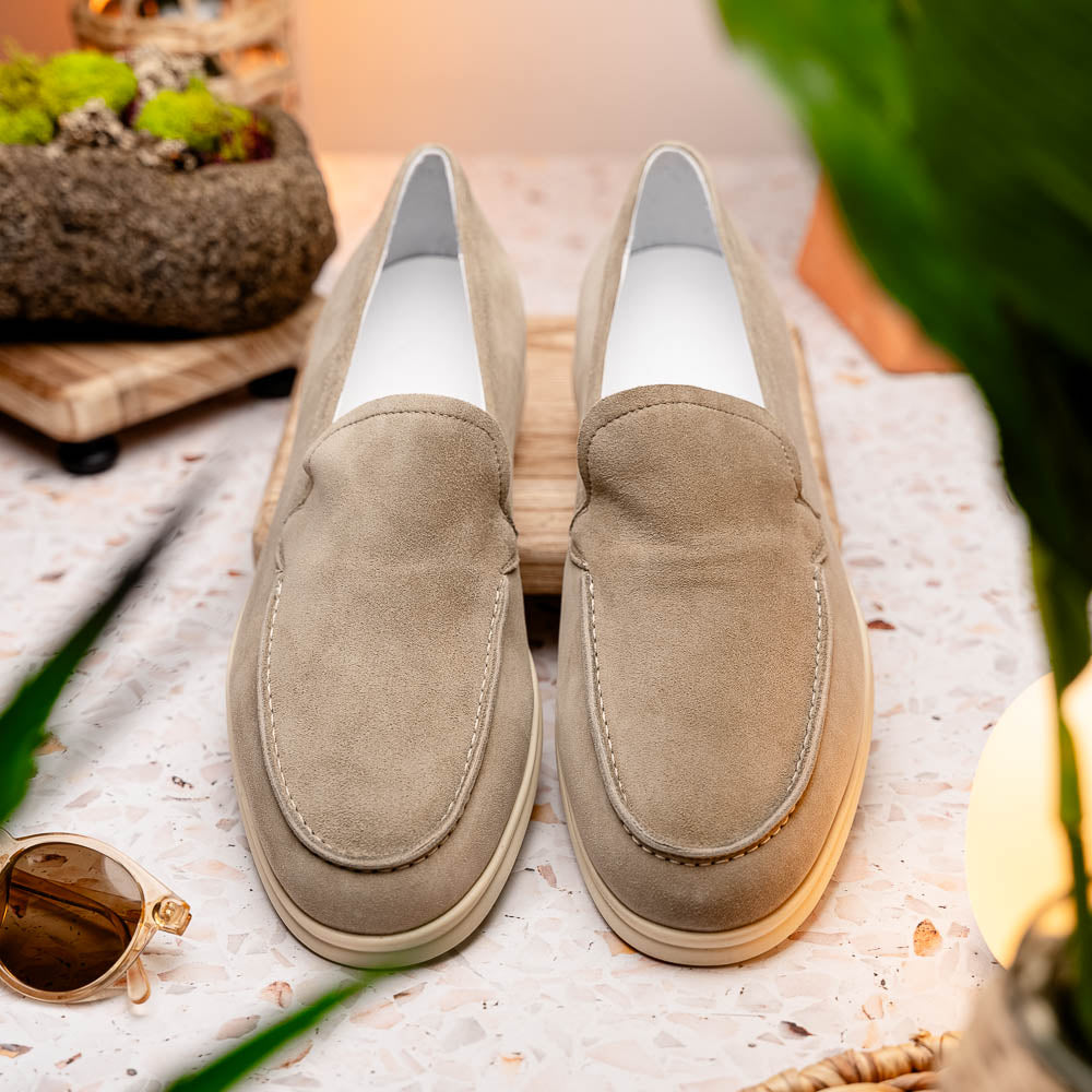 Zelli Italia Men's 16-621-BON LIVORNO Sueded Italian Goatskin Loafer Bone