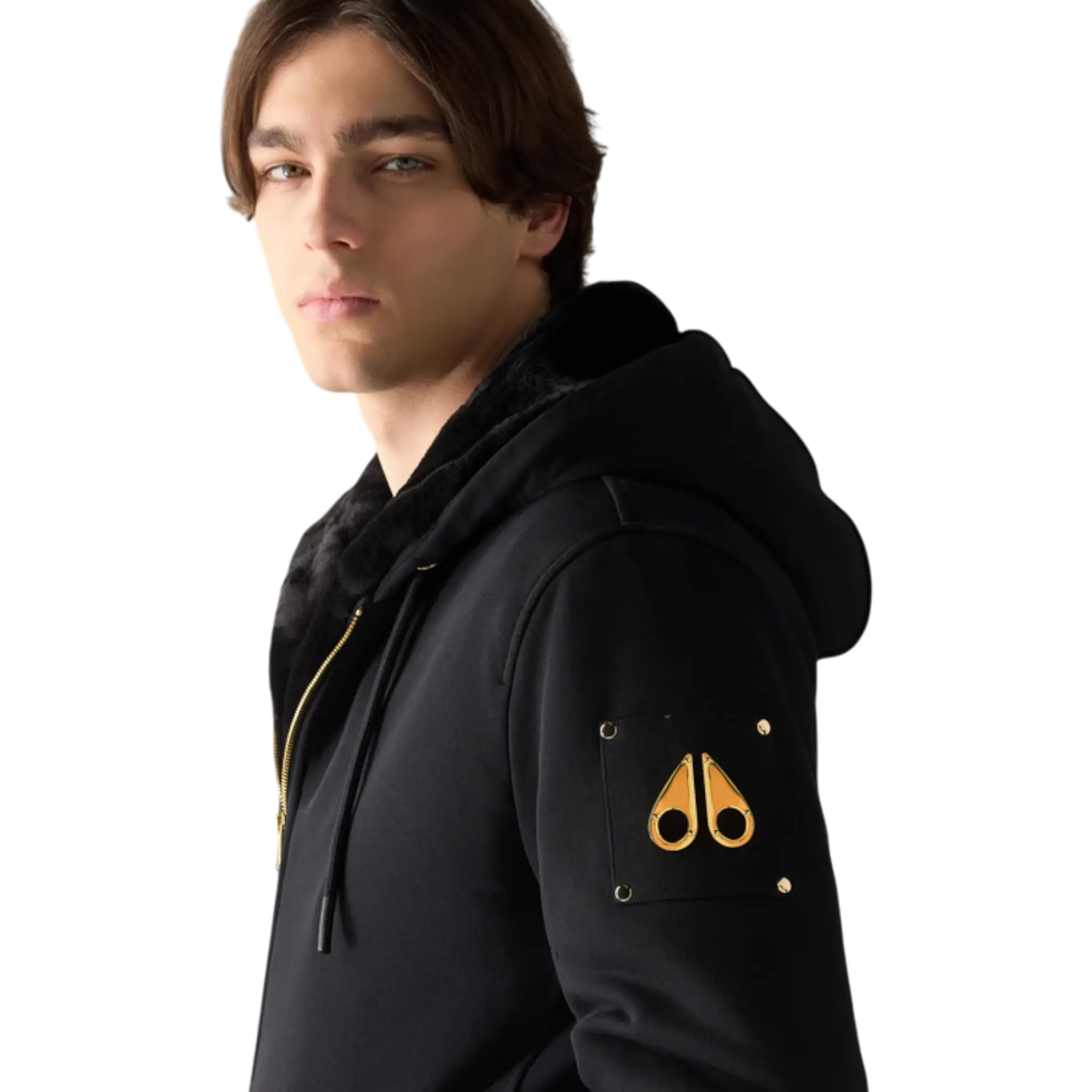 Moose Knuckles Classic Bunny Zip-Up Men's Hoodie — Black/Black Fur
