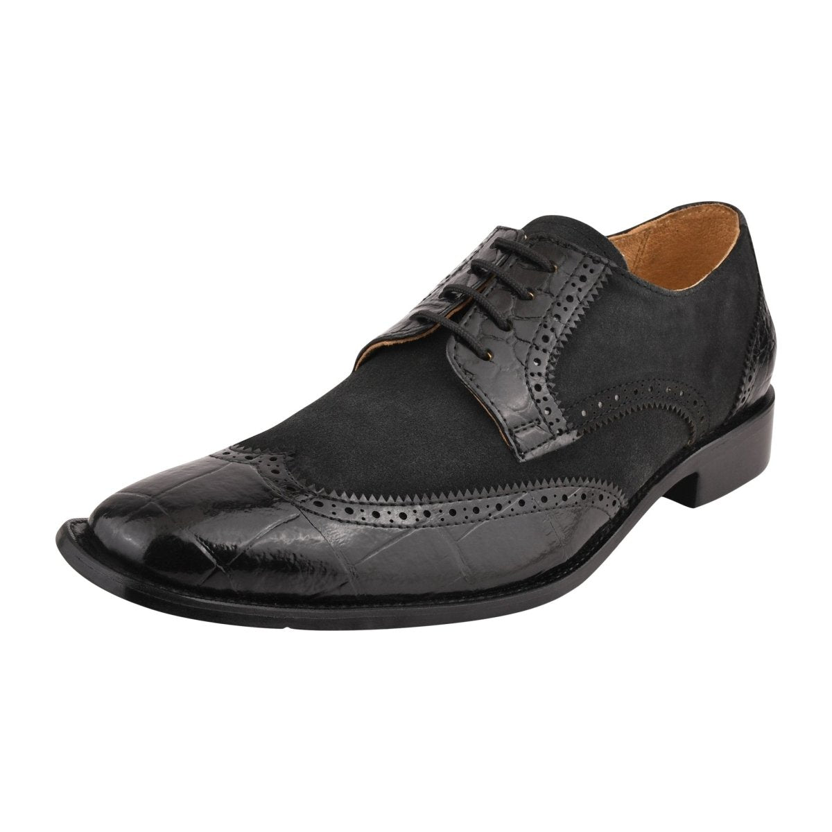 Liberty Zeno Macon Leather and Suede Crocodile Printed Oxford Dress Shoes