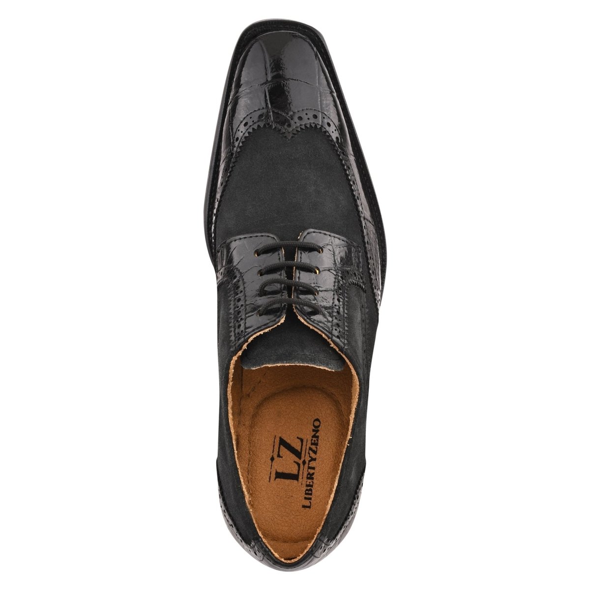Liberty Zeno Macon Leather and Suede Crocodile Printed Oxford Dress Shoes