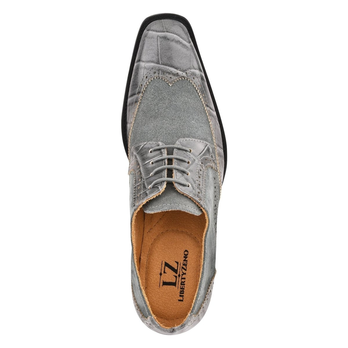 Liberty Zeno Macon Leather and Suede Crocodile Printed Oxford Dress Shoes