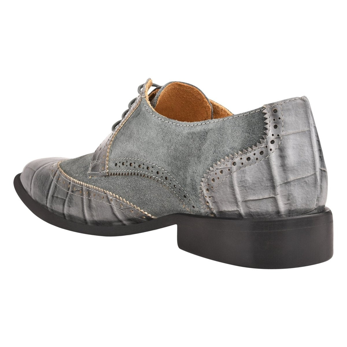 Liberty Zeno Macon Leather and Suede Crocodile Printed Oxford Dress Shoes