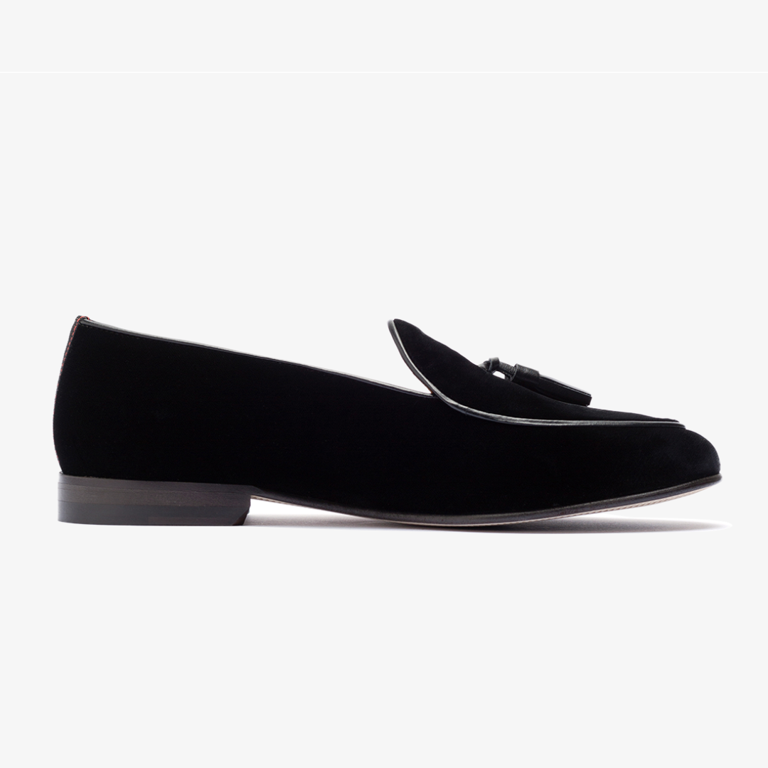 Del Toro Shoes Men's Black Velvet Tassel Loafer